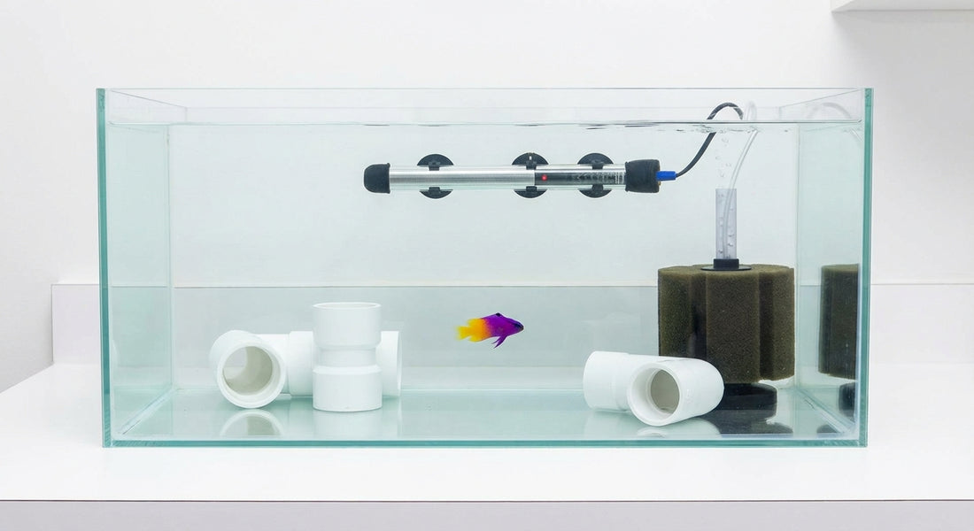 Acuario hospital de cuarentena para peces marinos con fondo desnudo, calentador, filtro de esponja y tubos PVC