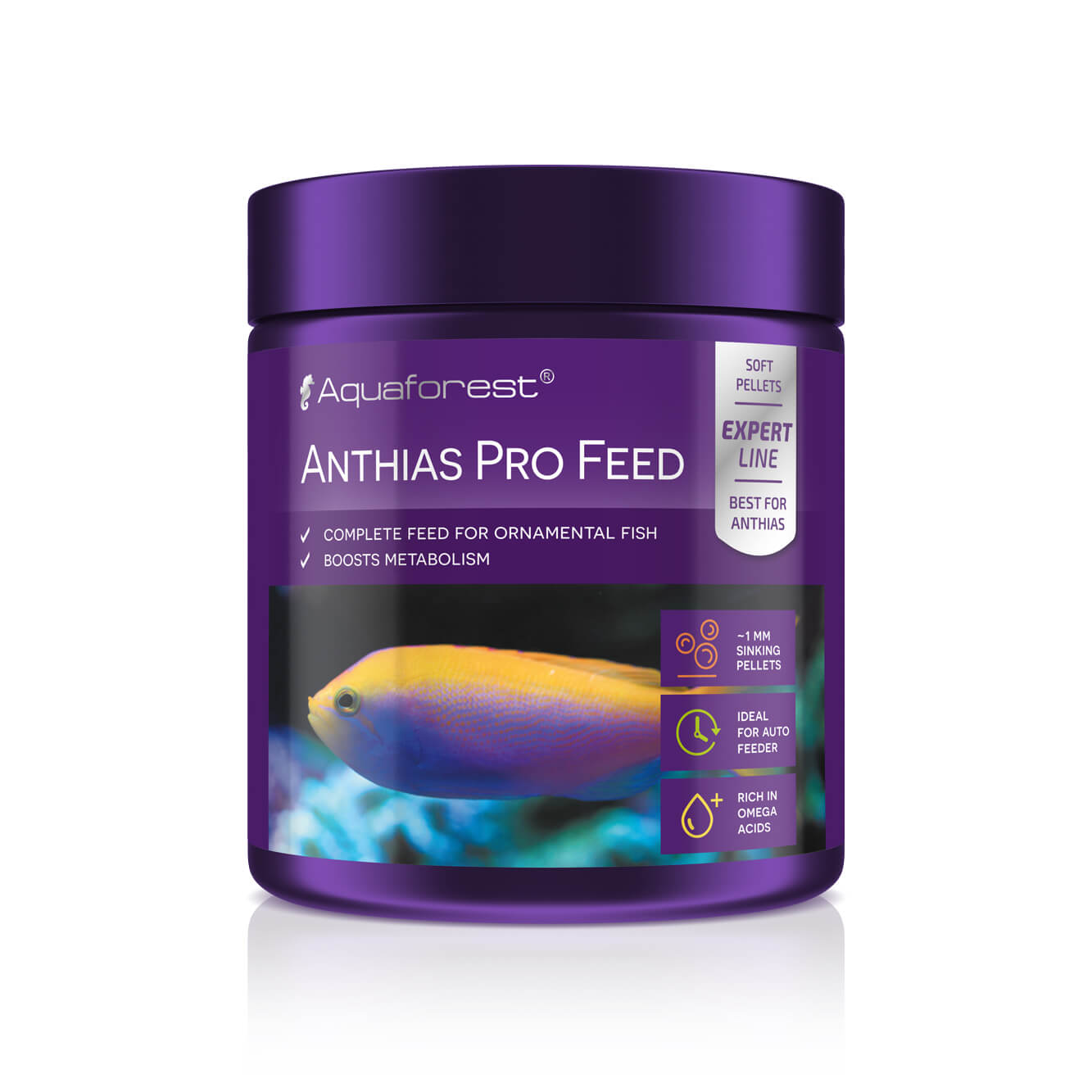 AQUAFOREST Anthias Pro Feed 120gr, alimento marino pellets, pez Anthias.